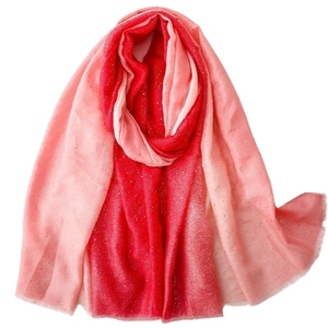 Red to pink gradient scarf with silver sequins and fringed edges for women shawl