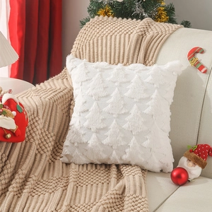 Funda de cojín blanca de felpa con árboles 3D en relieve para decoración de Navidad