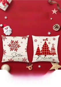 Christmas pillow covers with Let it Snow and Believe prints amidst festive holiday decorations