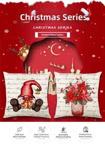 Detailed view of Christmas pillow covers featuring gnome and festive joy floral designs
