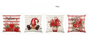 Set of four Christmas throw pillow covers with festive stripes and holiday patterns