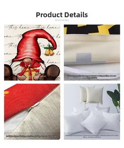 Detail view of gnome pillow case showing digital printing, sewing, and invisible zipper