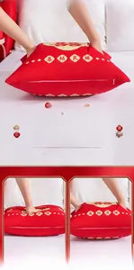 Close-up of the hidden zipper and red velvet fabric on a Chinese wedding pillow case