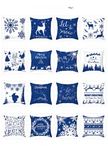 Selection of 16 blue and white Christmas pillowcase designs with snowflakes and reindeer