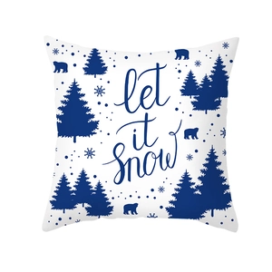 Blue snowflakes and winter bear pillow cover with 'let it snow' print on white peach skin