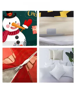 Detail of invisible zipper and snowman print on peach skin Christmas pillowcase