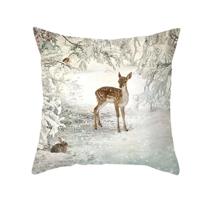 Christmas reindeer and robin watercolor print decorative polyester pillow cover for sofa