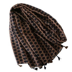 Bohemian voile scarf with retro leopard print, black polka dots and fringe tassels