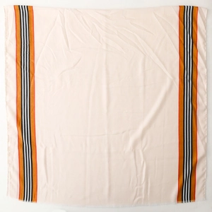 Classic striped shawl scarf in soft cream fabric with red and black patterned accents