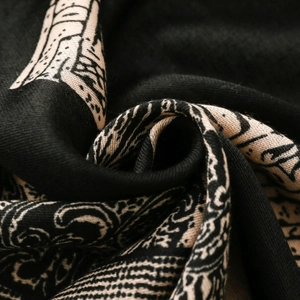 Close-up of vintage paisley and geometric pattern on thick cotton blend shawl fabric