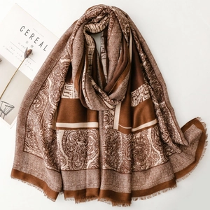 Retro Paisley Print Large Scarf Soft Cotton Linen Feel Tassel Shawl Wrap For Women Geometric Ethnic Style Elegant