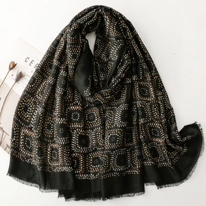Vintage Ethnic Geometric Dot Print Scarf For Women Satin Shawl With Tassels Elegant Kaleidoscope Long Scarf Wraps