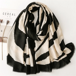 Zebra Stripe Print Scarf Shawl Polyester Geometric Abstract Tassel Edge Large Versatile Elegant Wrap For Women