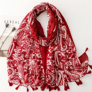Écharpe Châle Paisley Style Bohème Glands Doux Léger Polyester Fil De Bali Protection Solaire Pour Femmes