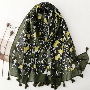 Sciarpa Donna Tocco Cotone Lino Filo Di Bali Nappa Stampa Astratta Scialle Solare Stile Etnico Verde Pois
