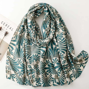 Women Elegant Floral Scarf Gold Stamping Pattern Soft Satin Cotton Feel Shawl Wrap Lightweight Versatile Accessories