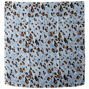 Light blue cotton-linen feel scarf with leopard print and elegant gold foil rock pattern