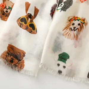 Macro detail of breathable cotton-blend fabric with playful sunglass-wearing dog prints