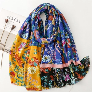 Vintage National Style Floral Printed Scarf For Women Polyester Large Shawl Bohemian Grid Flower Warm Sunshade Wrap