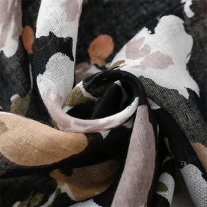 Linen texture shawl featuring vintage night rose floral pattern in earth tones