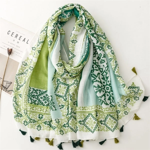 Bohemian Geometric Print Shawl Scarf Thin Breathable Tassel Sun Protection Vacation Beach Wrap For Women Fashion