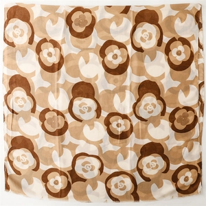 Women's large khaki camellia pattern shawl scarf with a soft cotton-linen texture