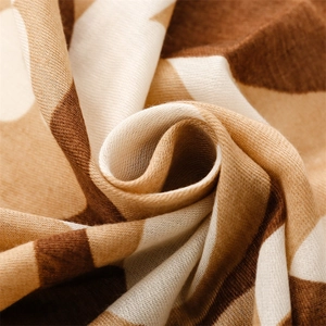 Macro shot showing soft cotton-linen texture and khaki camellia stripe pattern