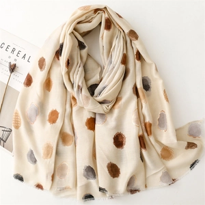 Écharpe Mode Femmes Toucher Coton Lin Châle Aquarelle Pois Dorure Bords Effilochés Doux Léger