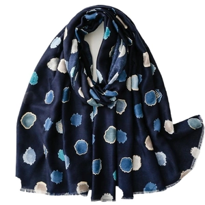Écharpe en coton lin bleu marine à pois dorés avec des bords doux à franges