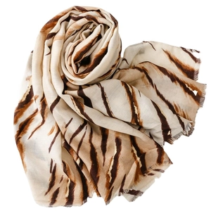 Zebra tiger print gradient scarf in cotton-linen feel with stylish fringe edges