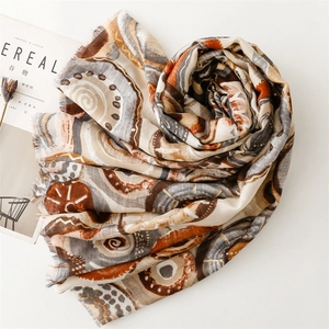 Detail of vintage geometric pattern scarf folded in heart shape with fringe edge