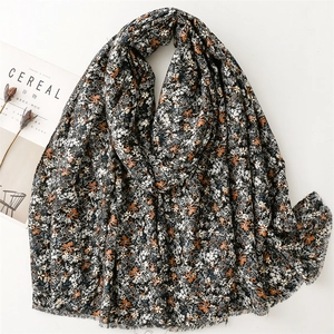 Women Floral Scarf Shawl Gold Stamping Polyester Lightweight Warm Wrap With Raw Edges Small Flower Print