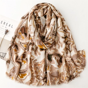 Écharpe Femme Mode Châle Polyester Toucher Coton Lin Imprimé Marbre Dorure Franges De Cils Enveloppement Élégant Et Léger