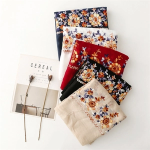 Women Embroidered Floral Scarf Ethnic Style Lightweight Shawl Wrap Sun Protection Cotton Linen Feel Breathable