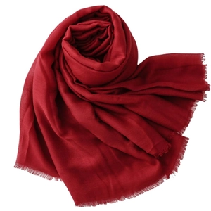 Deep red lightweight scarf with soft fringe edges and premium cotton-linen texture