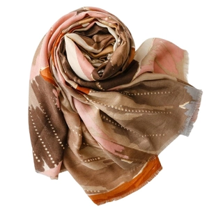 Sciarpa da donna in cotone e lino con fiori astratti e puntini dorati laminati