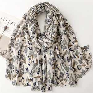 Women Vintage Berry Floral Scarf With Gold Foil Dots Cotton Linen Feel Polyester Shawl Large Sunscreen Wrap With Fringes
