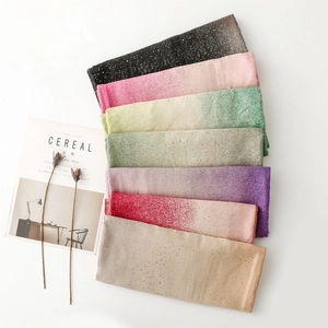 Macro detail of shimmer metallic ombre gradient scarves in seven elegant colors