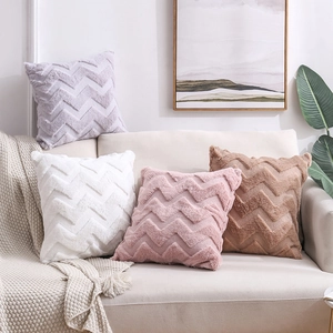 Nordic Minimalist Polyester PV Plush Cushion Cover Embossed Chevron Wave Pattern Sofa Throw Pillow Case For Home Office Decor