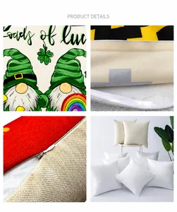 Detail of St. Patrick's Day pillowcase with gnome print and invisible zipper seam