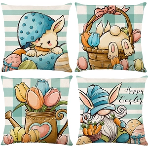 Easter Pillowcases Rabbit Egg Pattern Polyester Decorative Cushion Covers For Sofa Couch Home Holiday Party Decorations