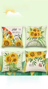 Juego de cuatro fundas de cojín con motivos de girasoles y mariposas para decorar el hogar