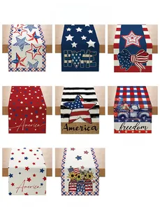 Detailed view of 8 patriotic Independence Day table runners with stars and stripes designs
