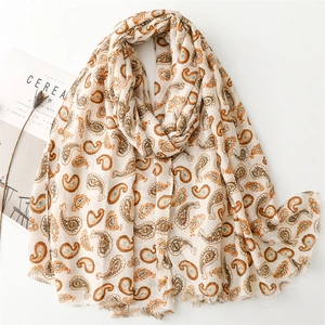 Écharpe Imprimé Paisley Floral Femme Feuille D'or Long Châle Toucher Coton Lin Bord Frangé