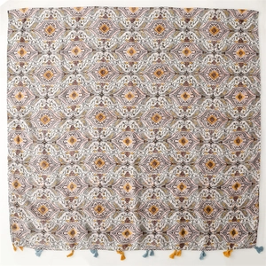 Bohemian oversized square scarf with ethnic mandala patterns and colorful tassels