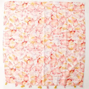 Ink painting style butterfly print shawl with pink and yellow tassels for summer