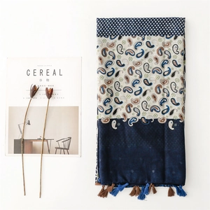 Bohemian paisley and dot print shawl with tassel fringe for travel beach photography