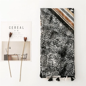 Fashionable leopard print and geometric patchwork scarf with tassels for women