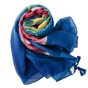 Artistic ink floral pattern scarf with fringes made of lightweight voile material