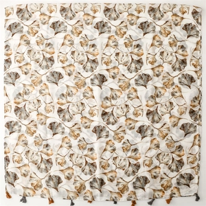 Ginkgo leaf pattern shawl with tassel trim in soft voile for women's sun protection